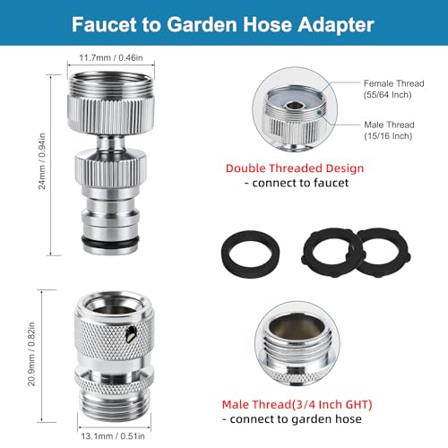 Hibbent Swivel Faucet to Garden Hose Adapter Kit, Multi-Thread Solid Brass Quick Connector, 3/4" Tool-Free Quick Connect Adapter for Sink Faucet & Garden Hose, Chrome - color: Chrome, style: Male Thread
