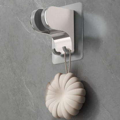 Hand Held Shower Head Holder Wall Mount, Brushed Nickel, 1 Pack | Shower Hose Holder Adhesive with 2 Hanger Hooks, Adjustable Shower Handle Holder, No Drilling Shower Wand Holder - color: Brushed Nickel