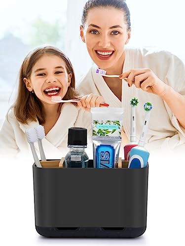 GFWARE Black Toothbrush Holder with Drainage, Bathroom Organizer, Large | 5 Slots Toothbrush and Toothpaste Holder with Bamboo Divider, Kids Electric Toothbrush Holder for Bathroom Sink Organize - color: Black-l