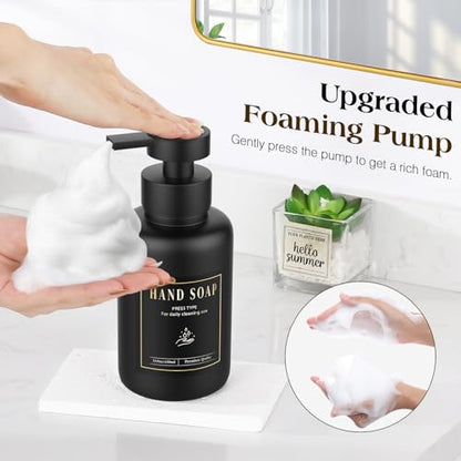 Luxspire Foaming Soap Dispenser 15oz Hand Soap Bottle, Black+White, 2 Pack | Anti-drip pump, wide mouth easy refill, non-slip silicone base, 7 waterproof labels, bathroom and kitchen sink use - color: Black + White