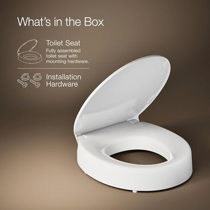 KOHLER 25876-0 Hyten 3" Height, Elevated Soft Close Round Toilet Seat, Contoured Seat with Grip-Tight Bumpers, Quick-Attach Hardware, White - color: White, size: Round