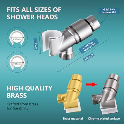 All Metal Handheld Shower Head Holder, Adjustable Shower Wand Holder with Brass Pivot Ball，Shower Arm Holder Mount for Connecting Shower Arm and Shower Hose, BRUSHED NICKEL - color: Handheld-brushed nickel