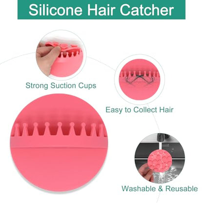 2pcs Shower Hair Catcher Wall, Suction Hair Collector for Shower, Reusable Silicone Grabber Catcher Trap for Drain Bath (Pink) - color: Pink