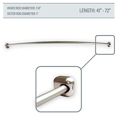A&F Rod Decor 1" Curved Shower Curtain Rod, Expandable from 41” to 72” - Satin Nickel - color: Satin Nickel