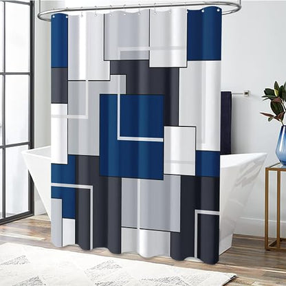 72x78 Modern Geometric Waterproof Fabric Shower Curtain Set, Navy Blue | Long Size, Premium Polyester, Weighted Hem, 12 Plastic Hook, Vibrant Color, Wrinkle-resistant, Quick-Dry, Machine Washable - color: Navy Blue, size: 72"W x 78"L (Pack of 1)