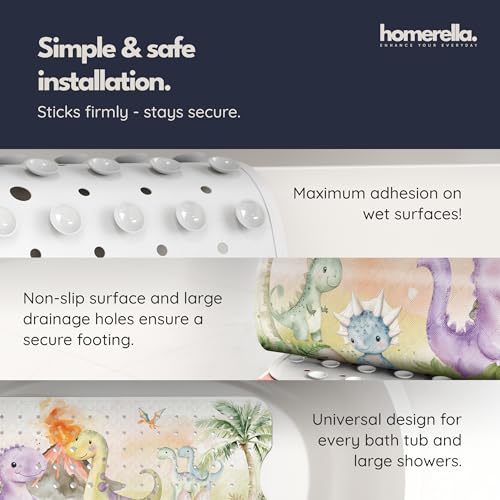 homerella Bathtub Mat Non Slip Kids 40x16 Baby Bath Mat Non Slip Anti Mold | 100% BPA Free, Non Toxic, Mildew Resistant, Machine Washable, Extra Long Kids Bath Mat for Tub Non Slip, Toddler Bath Mat - color: Dino Splash, size: 40" x 16" (Rectangular)