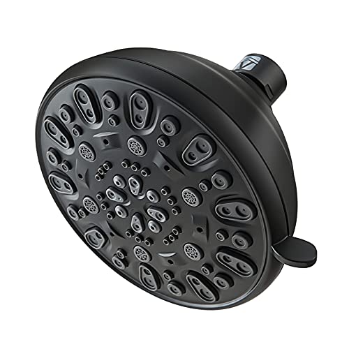 High Pressure Shower Head VMASSTONE 4.7" Rain Fixed Showerhead 7-Spray Setting with Adjustable Brass Swivel Ball Joint - Excellent Replacement for Your Bath Shower Head (FM-001 Matte Black) - color: Matte Black