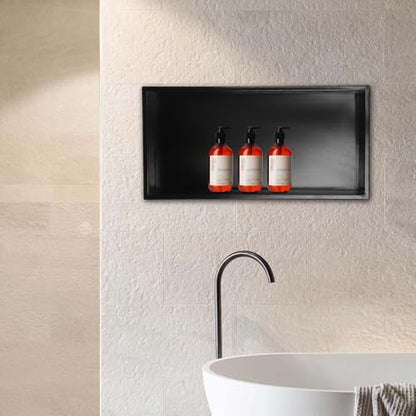 Waterproof Shower Niche Insert Wall Stainless Steel 24" X 12" No Tile Needed Recessed Shower Wall Surrounds Shelf for Bathroom Bedroom Storage Kitchen, Black