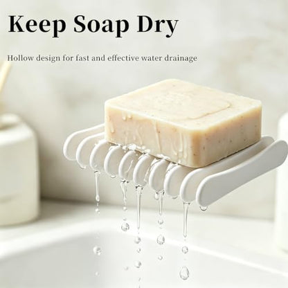 2 Pcs White Plastic Soap Dish, Self Draining Waterfall Design Bar Soap Holder, Non-Slip Soap Saver Tray Keeps Soap Dry for Shower Bathroom Kitchen Countertop - color: White