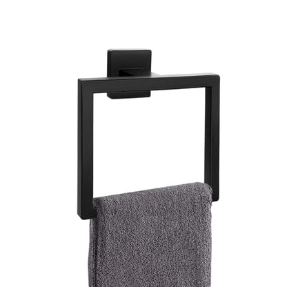 Matte Black Towel Ring,Square Hand Towel Holder,Towel Hanger, Bathroom Hardware Accessories,Stainless Steel Wall-Mounted Towel Hoder - color: Matte Black, size: 1 Pc