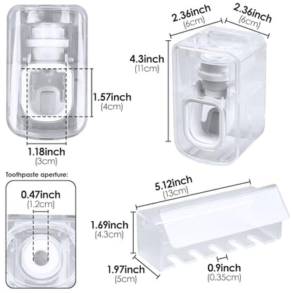 5 Slots Wall Mount Toothbrush Holder with Cover, Self Adhesive Tooth Brush Storage Organizer for Shower Bathrooms, Toothbrush Stand with Automatic Toothpaste Squeezer Dispenser - color: Clear Combination