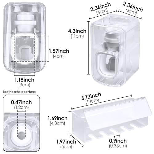 5 Slots Wall Mount Toothbrush Holder with Cover, Self Adhesive Tooth Brush Storage Organizer for Shower Bathrooms, Toothbrush Stand with Automatic Toothpaste Squeezer Dispenser - color: Clear Combination