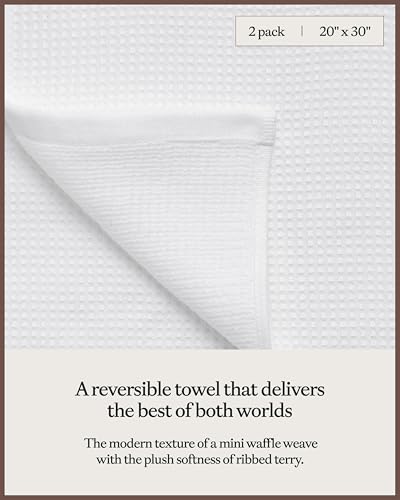 Cozy Earth Waffle Hand Towels, Mini Textured Waffle Weave Pattern | 60% Cotton 40% Viscose from Bamboo Hand Towels 20 x 30 Inches, Soft and Absorbent Terry, 2 Pack White - color: White, size: Hand Towel