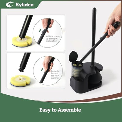 Eyliden Toilet Brush and Plunger Set, Disposable Wand Kit with 10 Refills | Pre-Soaked Concentrated Cleaner Sponge, Touch-Free, 2-in-1 Compact Holder, Powerful Suction Cup, Bathroom Cleaning System