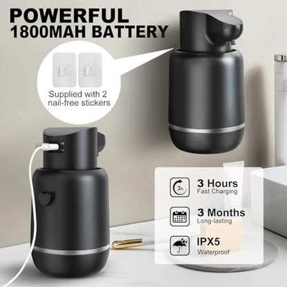Automatic Soap Dispenser, Rechargeable & Touchless with 4 Adjustable Levels, 15oz/420ml, Waterproof, Wall Mountable for Kitchen, Bathroom, Hotel (Foam, Black) - color: Black, style: Foam