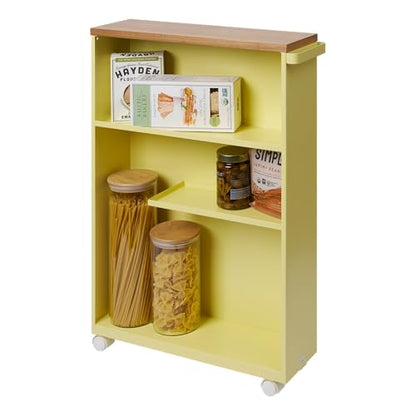 YAMAZAKI Home Bathroom Cart, Rolling Slim Utility Storage with Handle, Yellow - color: Yellow