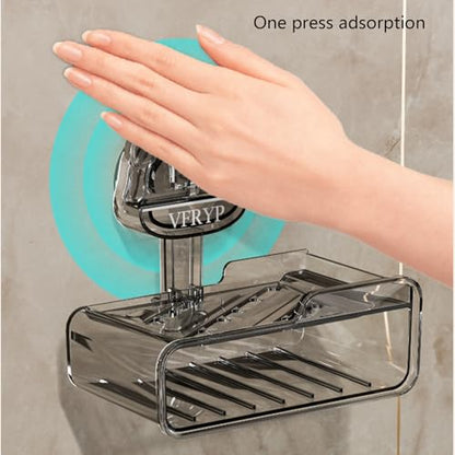 Wall Mount Suction Cup Soap Holder Not Drill Installation Double Layer Drainage Organizers for Bathroom Kitchen Double Layer Drainage Soap Tray