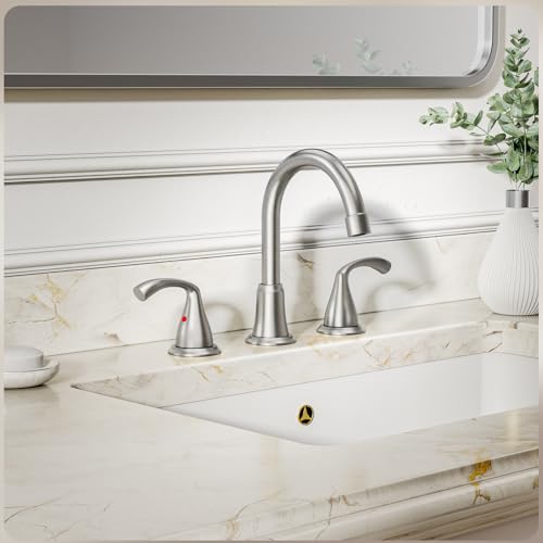 Phiestina 8 Inch Brushed Nickel Widespread Bathroom Sink Faucet, 2 Handle 3 Hole Bathroom Faucet with Metal Pop up Drain and Water Supply Lines, WFJC180-BN - color: Brushed Nickel-8 IN, style: 1 pack