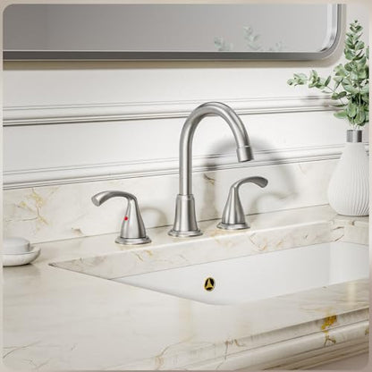 Phiestina 8 Inch Brushed Nickel Widespread Bathroom Sink Faucet, 2 Handle 3 Hole Bathroom Faucet with Metal Pop up Drain and Water Supply Lines, WFJC180-BN - color: Brushed Nickel-8 IN, style: 1 pack