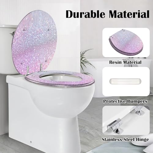 Round Toilet Seat Glitter Resin Toilet Seat Slow Quiet Close with Quick-Release Hinges Toilet Seat with Cover Easy to Clean Install - color: Multi5, size: 16.5"x14.5"