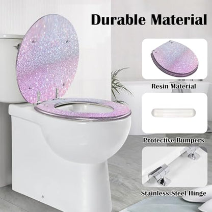 Round Toilet Seat Glitter Resin Toilet Seat Slow Quiet Close with Quick-Release Hinges Toilet Seat with Cover Easy to Clean Install - color: Multi5, size: 16.5"x14.5"