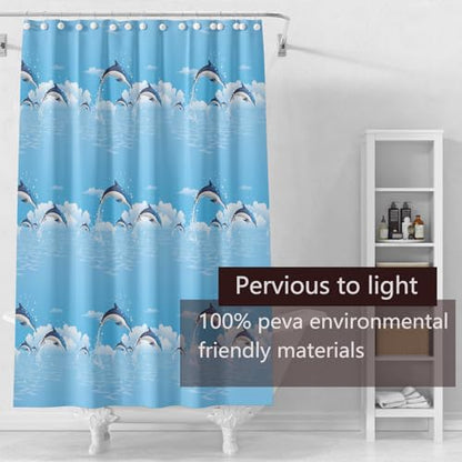 TIKABC Shower Curtain Liner, 4G PEVA Blue Dolphin Shower Liner, Plastic Waterproof Shower Curtains, 72x72 inch with Grommet Holes 3 Magnetic Weights - color: Blue Dolphin