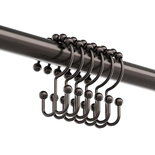 Zenna Home Metal Double Glide Shower Rings, Oil Rubbed Bronze – Set of 12 Heavy Duty, Rust-Resistant Shower Rings with Smooth Glide for Shower Curtains and Liners - color: Oil Rubbed Bronze