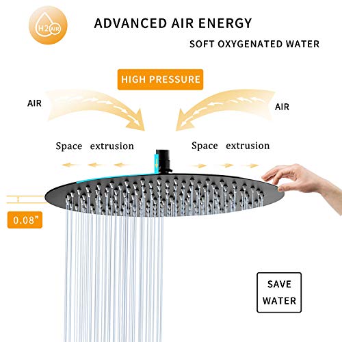 Black Shower Head GGStudy 6 inch Round Rain Shower Heads Stainless Steel High Pressure Ultra Thin Rainfall Bath Shower Self-cleaning Silicone Nozzle - color: Black, size: Round