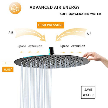 Black Shower Head GGStudy 6 inch Round Rain Shower Heads Stainless Steel High Pressure Ultra Thin Rainfall Bath Shower Self-cleaning Silicone Nozzle - color: Black, size: Round