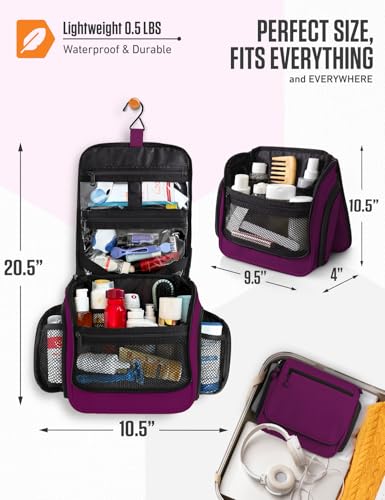 VENTURE 4TH Hanging Travel Toiletry Bag, 18 Compartments - Purple | Hangs on rails, hooks or doors; stands upright. Removable TSA pouch. Water-resistant Nylon 290D Twill, reinforced stitching. - color: Purple