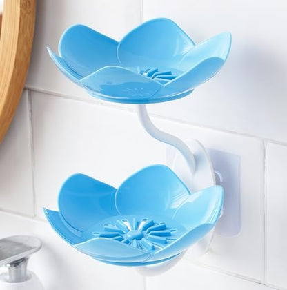 Soap Holder Shower,bar soap Holder,Adhesive Soap Dish for Bathroom Wall | Wall Mounted Self Draining,NO Drill Sponge Holder for Bathroom,Bathtub Kitchen Sink,Easy Cleaning,Keep Dry,2 tier,Blue - color: D-blue