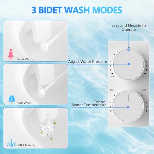 Warm & Cold Water Bidet Attachment for Toilet Seat, Ultra-Slim Non-Electric Toilet Seat Attachment, Rear and Feminine Wash Self-Cleaning