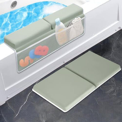 JJGoo Bath Kneeler with Elbow Rest Pad Set, 1.5 inch Kneeling Pad Mat for Bathtub Baby Bathing Parents, Painless Foam Mat with Toy Organizer Pockets, Non-Slip for Baby and Toddler Bathing - color: Green