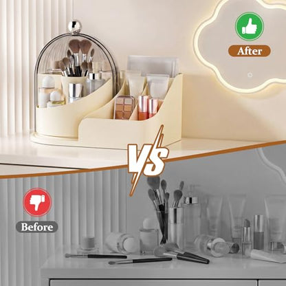 360 Rotating Makeup Organizer with Clear Dust Lid, Multi-compartment Perfume & Makeup Brush Holder, Large Capacity Vanity Desk Storage for Cosmetics, Skincare, Kitchen, Pantry, Bathroom Countertop
