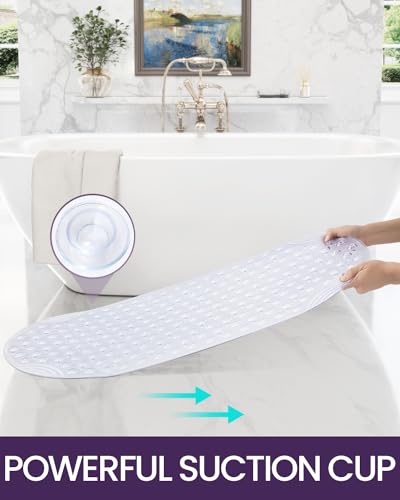 DEXI Bathtub Mat Non Slip 16x35, Shower Floor Mats for Bathroom Bath Tub | Clear Washable Oval Bathmat, Suction Cups and Drain Holes to Keep Tubs Clean - color: Clear