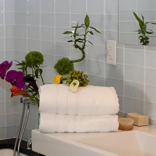 Luxury Turkish Bath Towels, 2 Pack, 30 x 58 in, 700 GSM, White | 2 jumbo bath towels, 30 x 58 in, woven in Turkey, 700 GSM, 50% viscose made from bamboo and 50% Aegean Turkish cotton, plush - color: White, size: Bath Towels, Set of 2