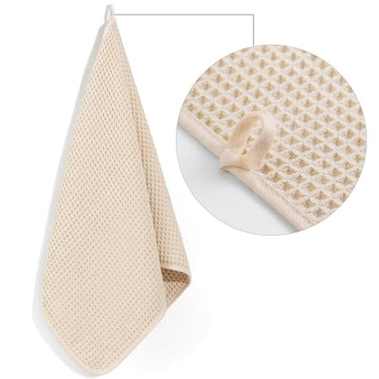 POLYTE 430 GSM Poly Blend Microfiber Quick Dry Waffle Hand Towel, 16x30 in | 4 Pack, Oversize, Lint Free, Quick Dry, Hanging Loop - color: Light Beige