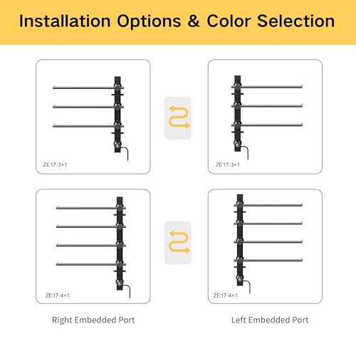 Z&Zhanle Electric Towel Warmer Rack, 3-Bar Wall Mount, Hidden Style, One-Touch Start, White, (Satin Black) - color: 3-bar Satin Black