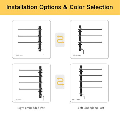Z&Zhanle Electric Towel Warmer Rack, 3-Bar Wall Mount, Hidden Style, One-Touch Start, White, (Satin Black) - color: 3-bar Satin Black