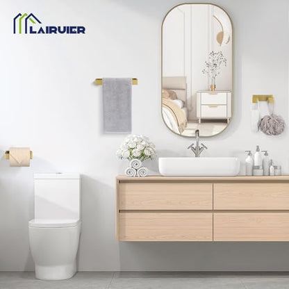 Brushed Gold Bathroom Accessories, Toilet Paper Holder, Towel Bar and Hook | Lairuier 3 Pieces Bathroom Hardware Set, SUS304 Stainless Steel Towel Holder Set Toilet Paper Holder Robe Hook Wall Mounted - color: Brushed Gold