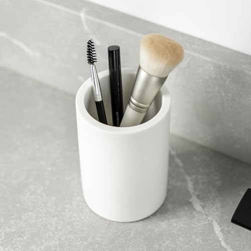 White Resin Bathroom Tumbler Cup - White Toothbrush Holder, 4x2.75 Inch, 12oz Capacity, Minimalist Vanity Countertop Organizer - color: White