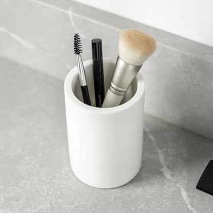 White Resin Bathroom Tumbler Cup - White Toothbrush Holder, 4x2.75 Inch, 12oz Capacity, Minimalist Vanity Countertop Organizer - color: White