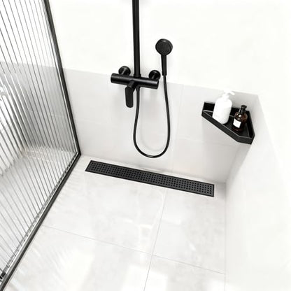 Linear Shower Drain - 32 Inch Matte Black, with Grate Removable | AISI 304 Stainless Steel Shower Drain with Adjustable Feet, Hair Catcher, Rectangle Shower Floor Drain Fits Bathroom, Balcony - color: Matte Black, size: 32 Inch