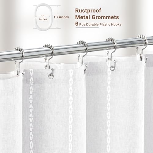 BTTN 3 in 1 Shower Curtain with Liner, 36 Inch Stall Boho Linen Thick Striped Cloth Shower Curtain Set with Hook, Half Rustic Hotel Luxury Waterproof Fabric Shower Curtain for Bathroom, White, 36x72 - color: White With Liner, size: 36"W x 72"L (Pack of 1)