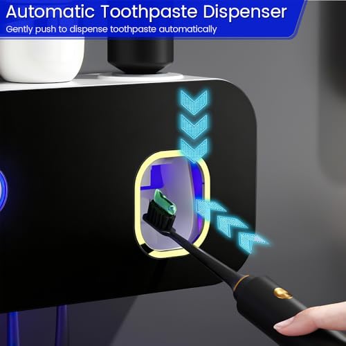 Toothbrush Holders for Bathrooms, Toothbrush Holder Wall Mounted with Toothpaste Dispenser, Wall Mounted Tooth Brushing Holder, Gift for Birthday & Holidays
