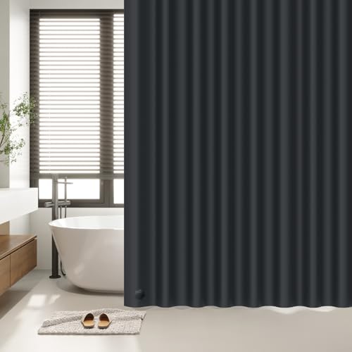 EHZNZIE Black Shower Curtain Liner 72x72, PEVA Waterproof Bath Curtain, No Chemical Smell, 3 Weighted Magnets, Durable with Rustproof Metal Grommets - color: Black, size: 72"W x 72"L (Pack of 1)