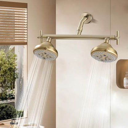 Double Shower Head with Manifold Shut-Off Valve,4 Function 2 Shower Sprayers For Couples Shower,High Pressure Dual Shower Heads Combo Set,Brushed Gold,AG1MG - color: Brushed Gold, size: 7.5