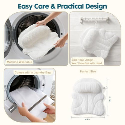 Bath Pillows for Tub – 4D Air Mesh Bathtub Pillow with Head, Neck & Shoulder Support, Larger Size Non-Slip Tub Pillow for Bathtub & Jacuzzi, Bath Tub Pillow with Wash Bag, Gift for Women & Men