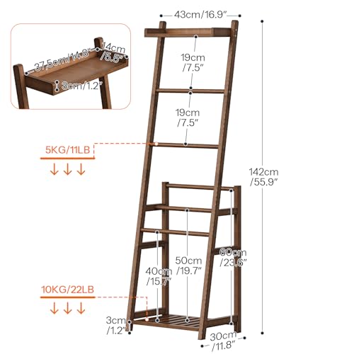 HOOBRO Blanket Ladder, 3-Tier Towel Rack, Bamboo Blanket Rack, Blanket Stand, Blanket Ladders for Bedroom, Quilt Ladder for Living Room, Bedroom, Decorative Display Ladder Shelf, Mocha MA124CJ01