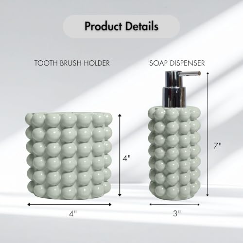 Better Trends 2-Piece Bathroom Accessory Set 400mL Refillable Soap Dispenser with Rustproof Pump 2-Slot Toothbrush for Vanity, Sink & Countertop Organization Dark Sage Nova Collection - color: Dark Sage